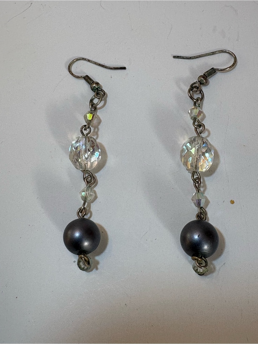 Crystal and Gunmetal Pearl Drop Earrings - Women Jewelry
